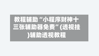 教程辅助“小程序财神十三张辅助器免费”(透视挂)辅助透视教程-第2张图片