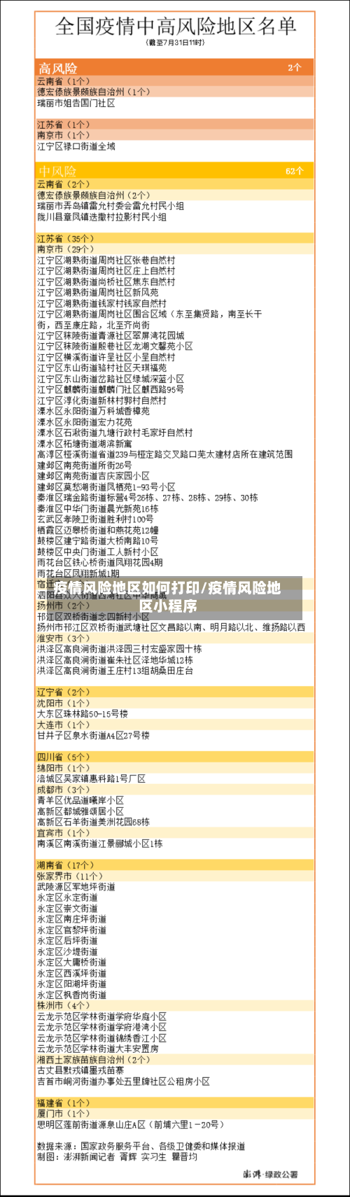 疫情风险地区如何打印/疫情风险地区小程序-第1张图片